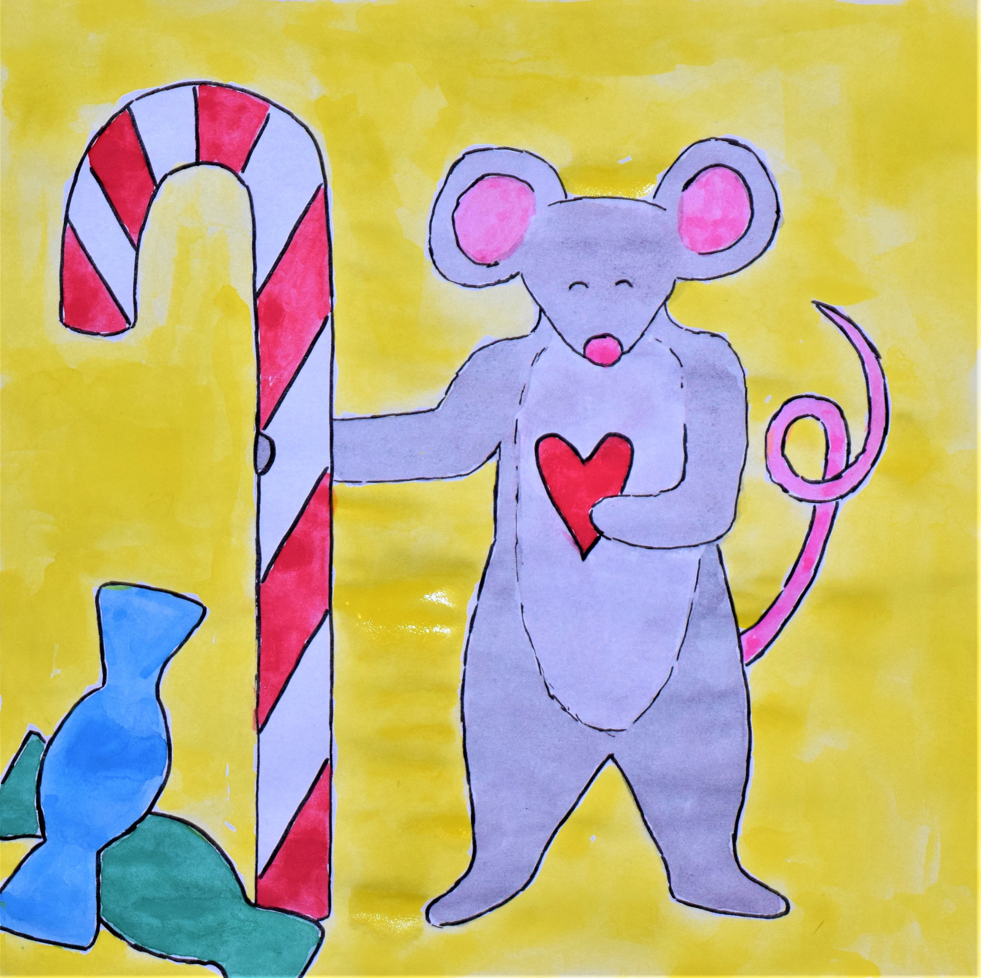 Greeting card: "Mouse with Candy Cane"
