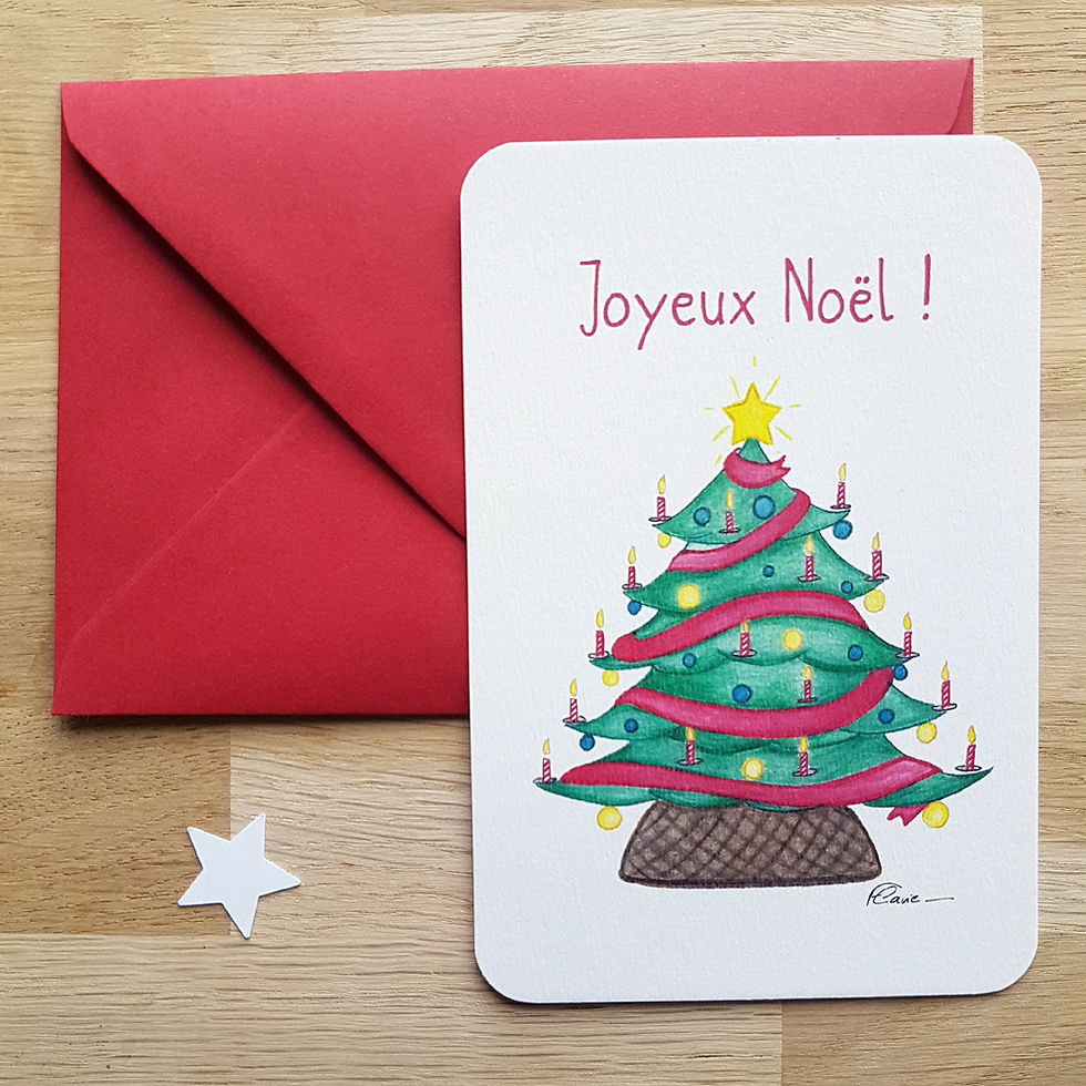 Carte Joyeux Noël (sapin décoré) - Flavie la ringlette