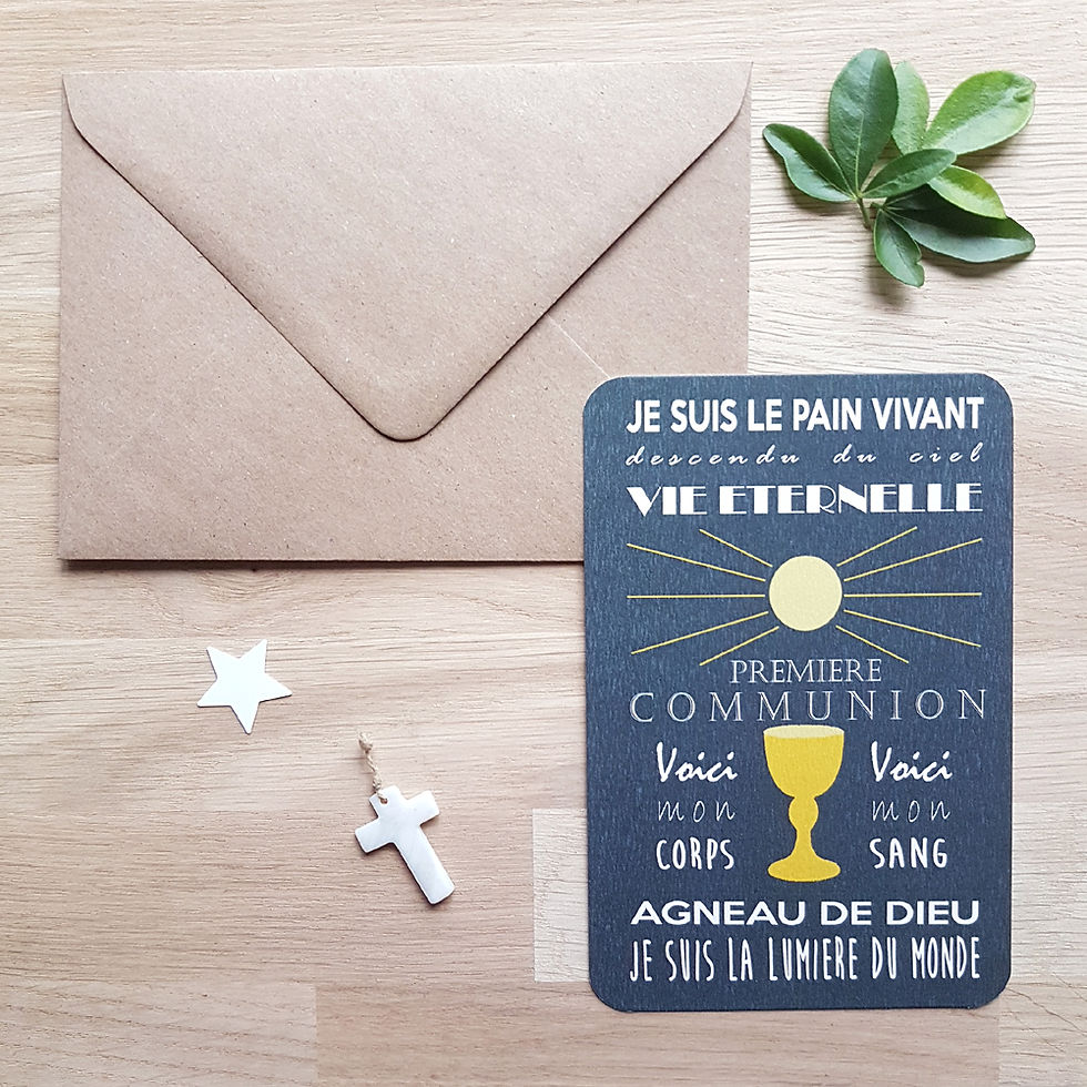 Carte 1ère communion (gris-jaune) - Flavie la ringlette