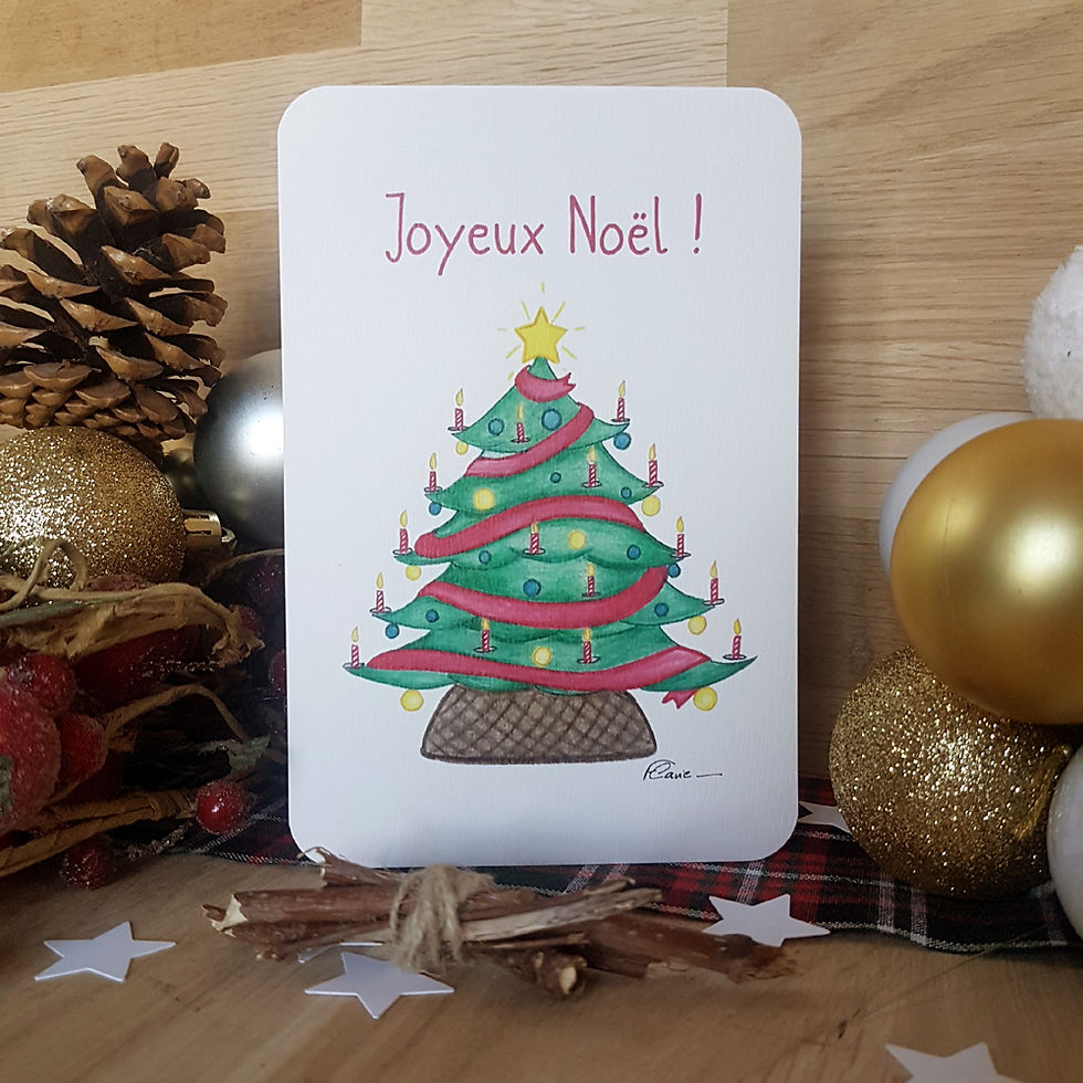 Carte Joyeux Noël (sapin décoré) - Flavie la ringlette