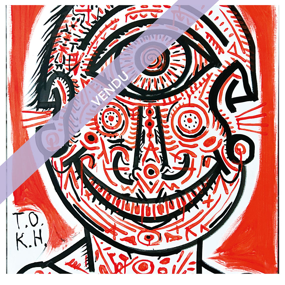 Jean Faucheur (Fr)"Hommage à Keith Haring"'  acrylique sur toile, 100 x 73 cm.