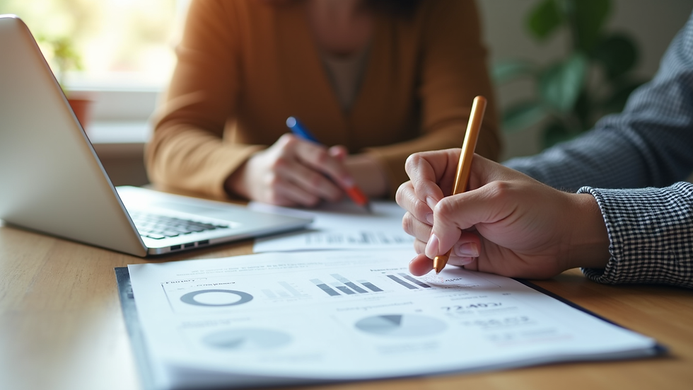 Close-up view of a contractor reviewing renovation budget with homeowner