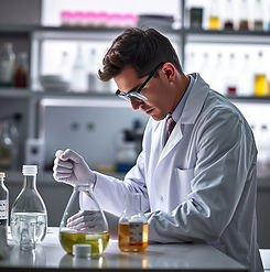 Scientist in a white coat looking at mixture.jpg