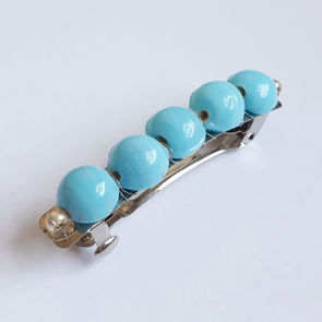 Blue glass recycled bead barette