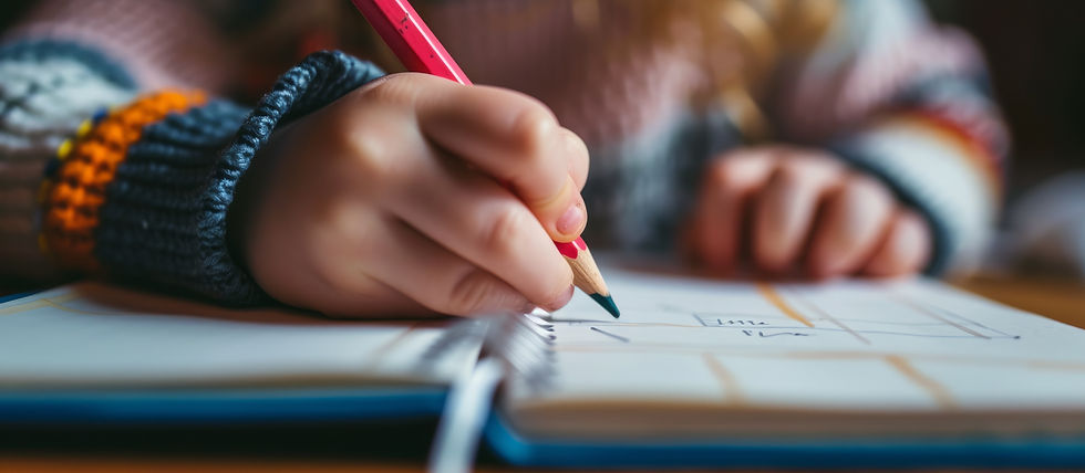 Child holding pencil, writing book