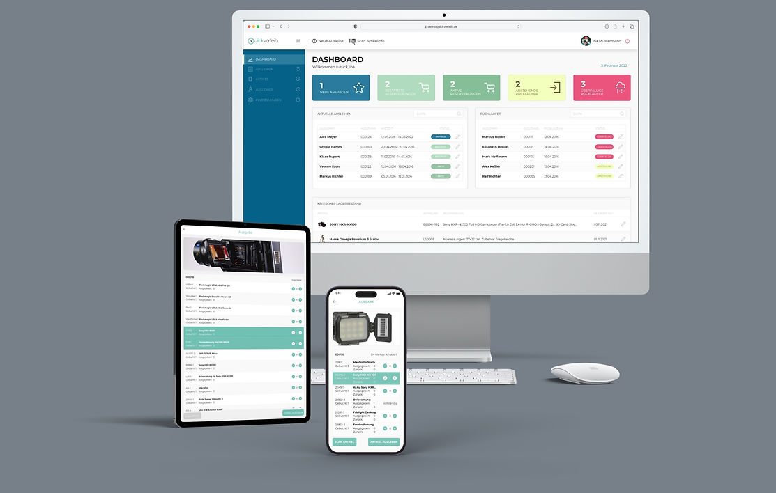 Dashboard und mobile App zu Steuerung des Verleihbetriebs