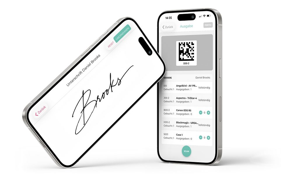 Die mobile App zum scannen von auszugebenden und rückkehrenden Verleihartikeln