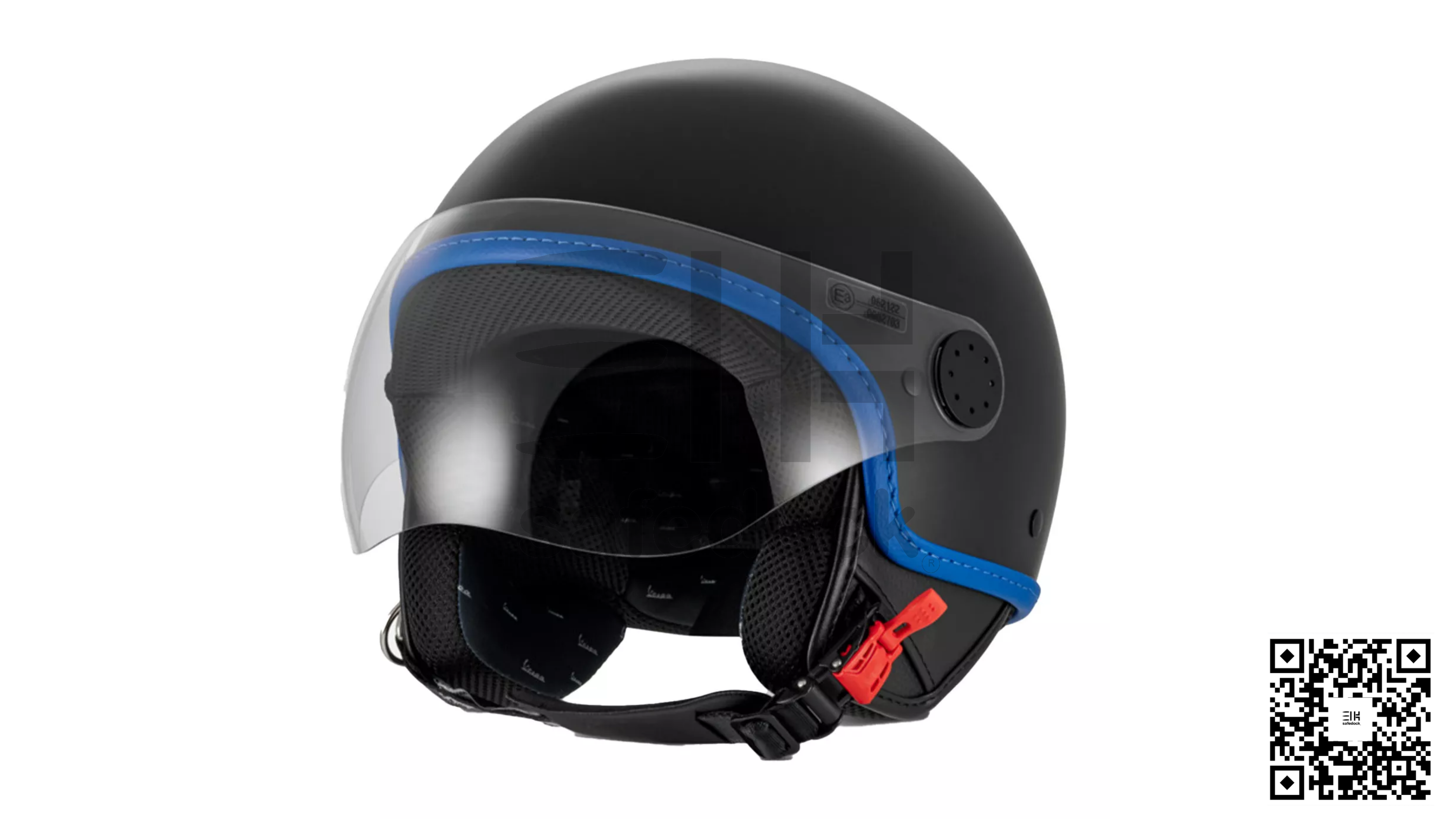 Vespa Visor 4.0 Mavi şeritli mat siyah kask