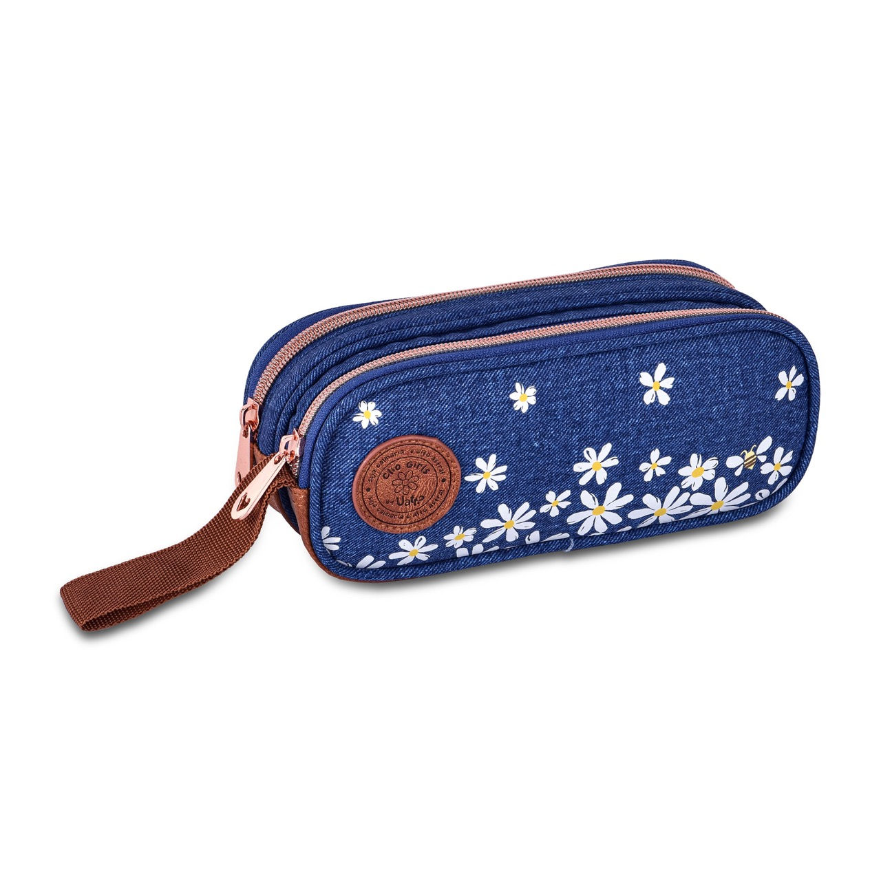 Estojo Escolar Duplo Jeans com Margaridas - Oficial Uatt?