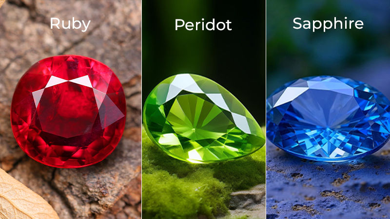 ruby, peridot and sapphire.