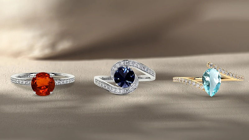blue spinel ring and march birthstone rings