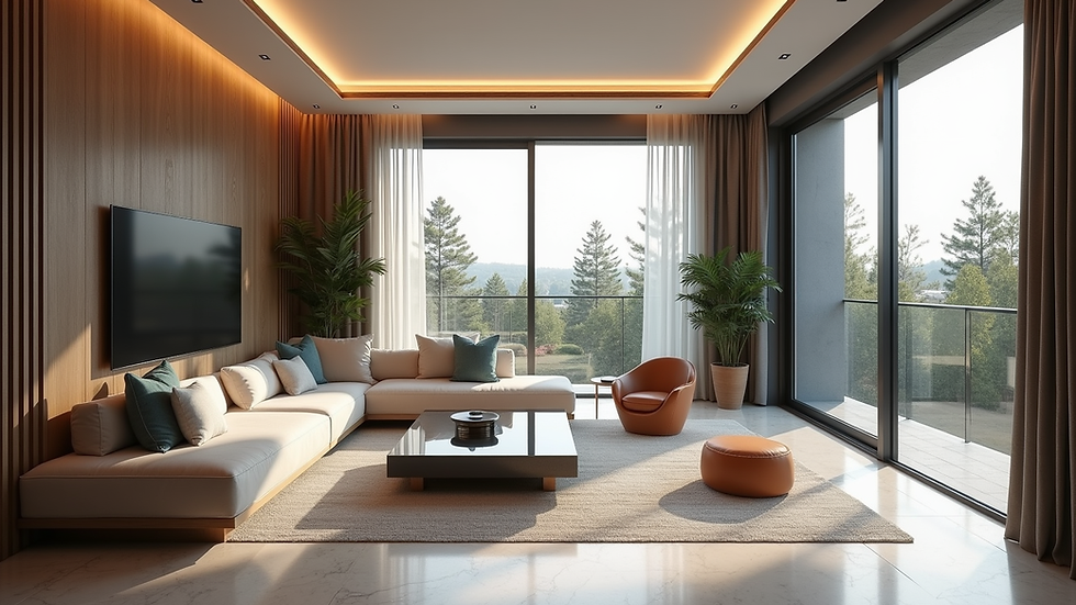 Eye-level view of a modern luxury home with smart technology features