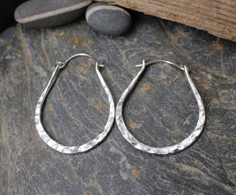 Thumbnail: Hammered Hoop Earrings, Handmade earrings, Cornwall