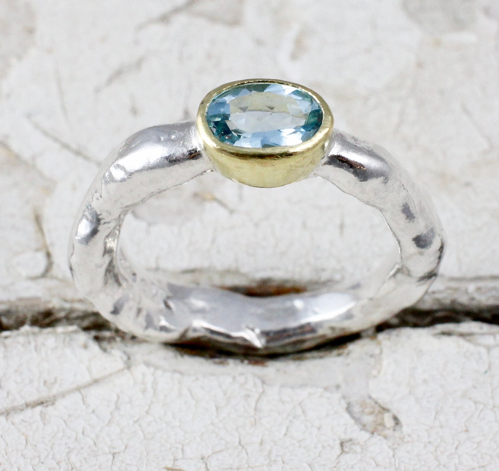 Sterling silver and gold aquamarine ring