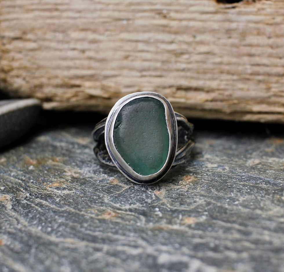 Thumbnail: Dark Green Sea Glass Ring, Handmade in Cornwall