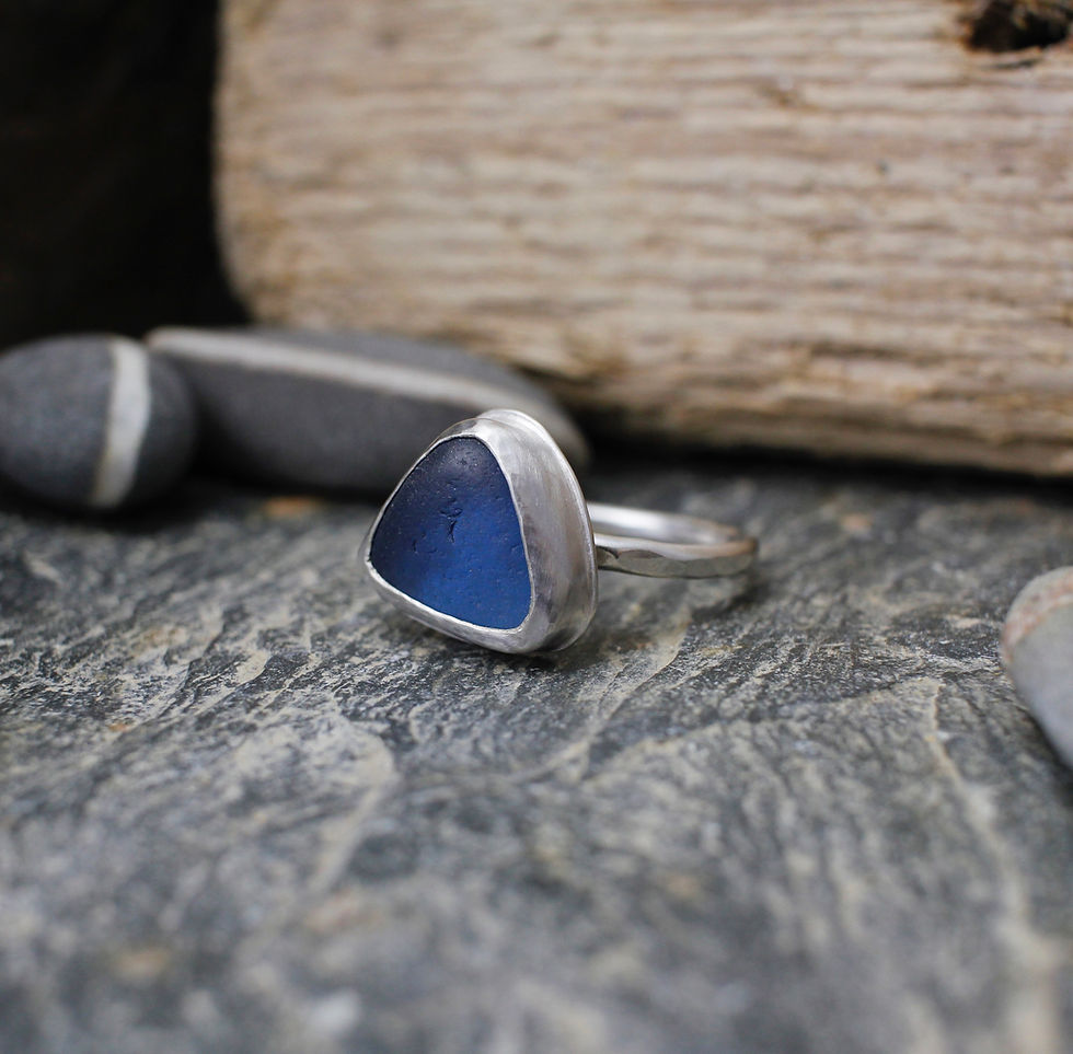 Blue Sea Glass Ring, Marsha Drew Jewellery