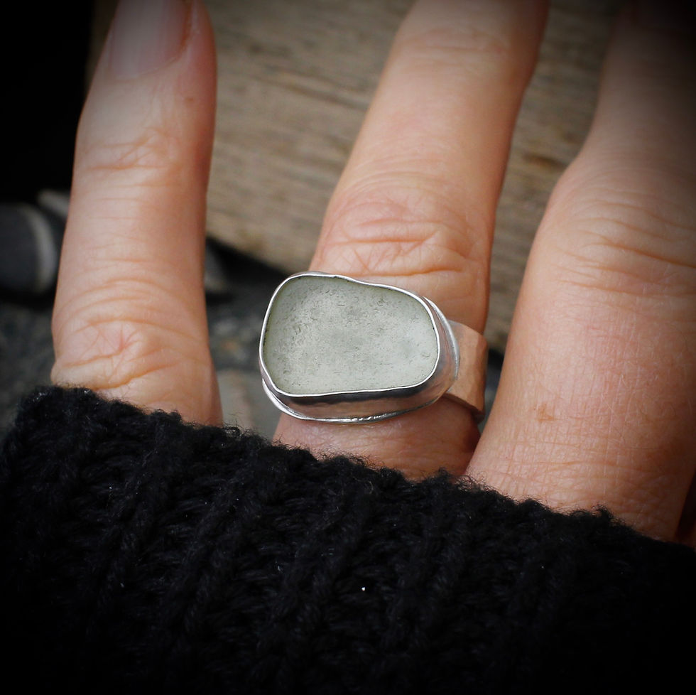 Thumbnail: Clear Sea Glass Ring, Cornish sea glass ring
