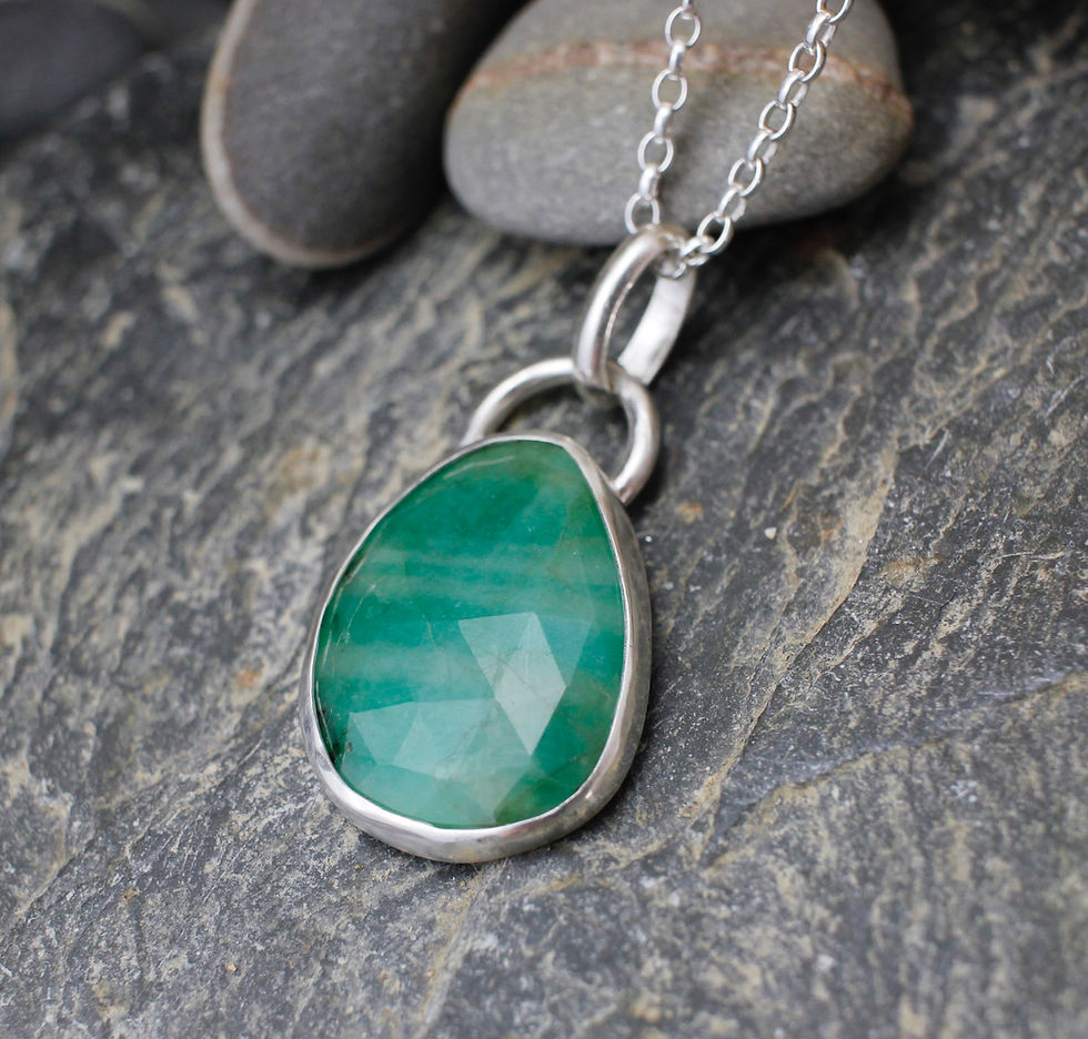 Thumbnail: Silver Emerald necklace, Recycled sterling silver