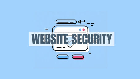 Display showing a blue screen with an icon of a web browser and the text "WEBSITE SECURITY" in bold.