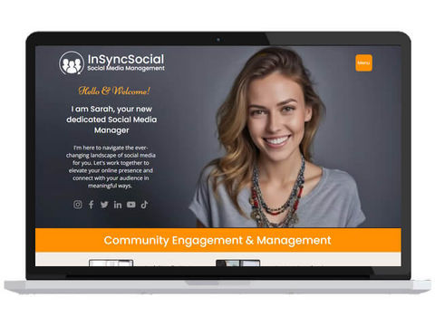 Laptop showing Connect Online Web Design's InSync Social Media Marketing website.