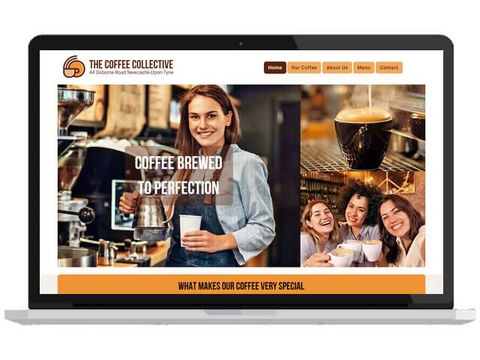 Laptop showing Connect Online Web Design's The Coffee Collective website.
