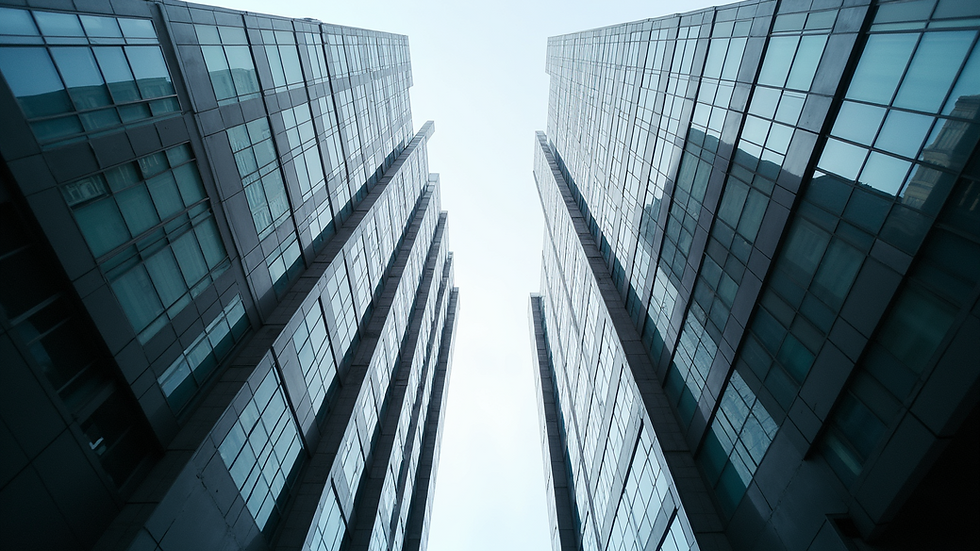 Eye-level view of a modern office building in downtown Toronto