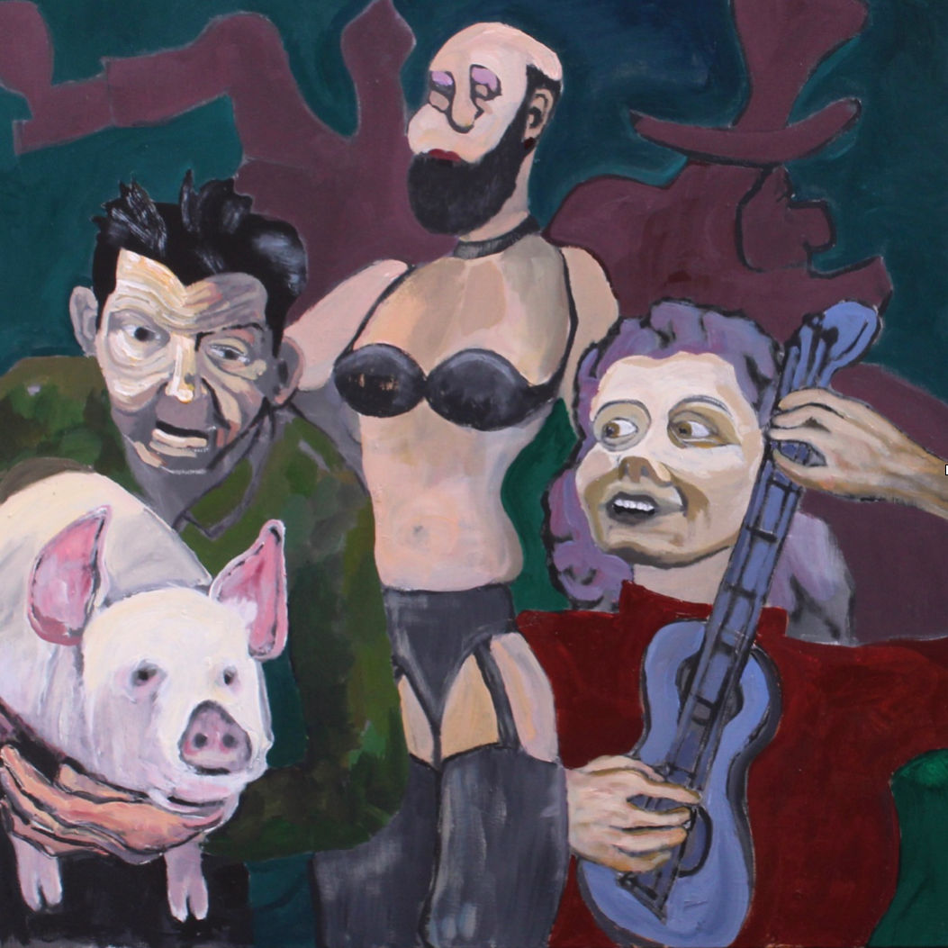 'Pig with Three Figures' (2025) 36" x 36"