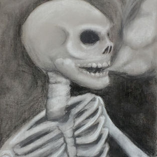 Reflection of a Skeleton breathing out smoke
