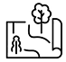 Map showing winding path, tree, and person