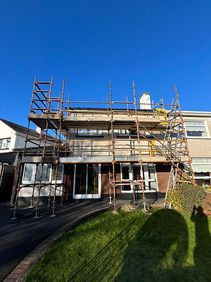 House renovation scaffolding, exterior view