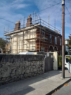 House renovation with scaffolding