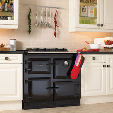 Black Aga cooker in a country kitchen