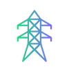 Neon gradient electric pylon icon on black background