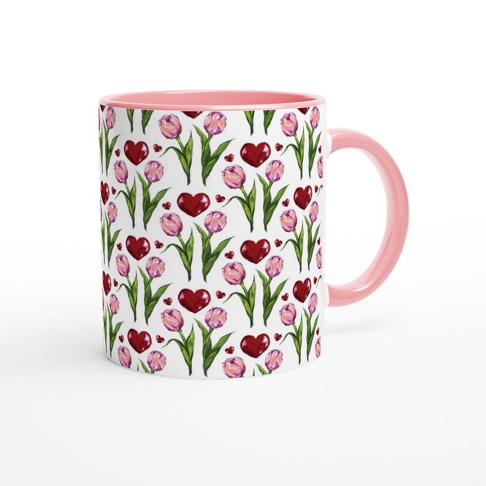 Thumbnail: Pink Tulip Ceramic 11oz Mug | Original Artwork, Colorful Design