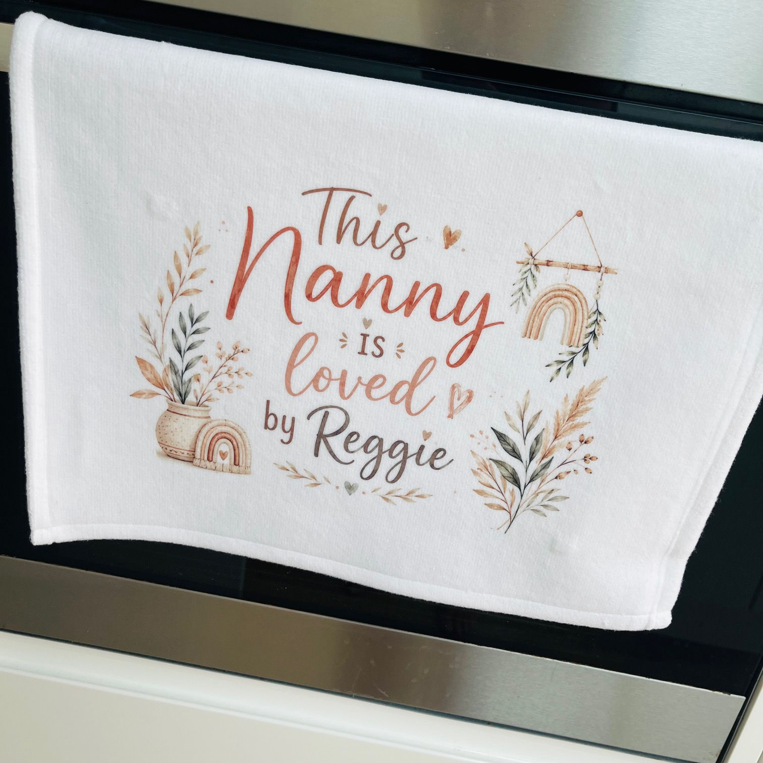 Personalised Tea Towel - Nanny Boho Design