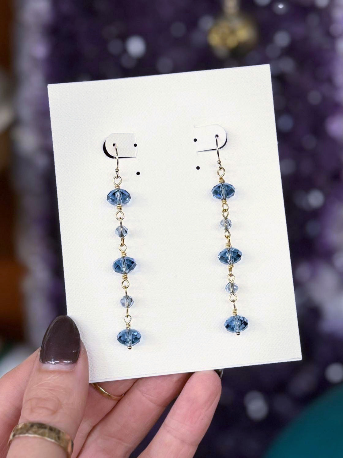Blue Swarovski Crystal Gold-Filled Dangle Earrings