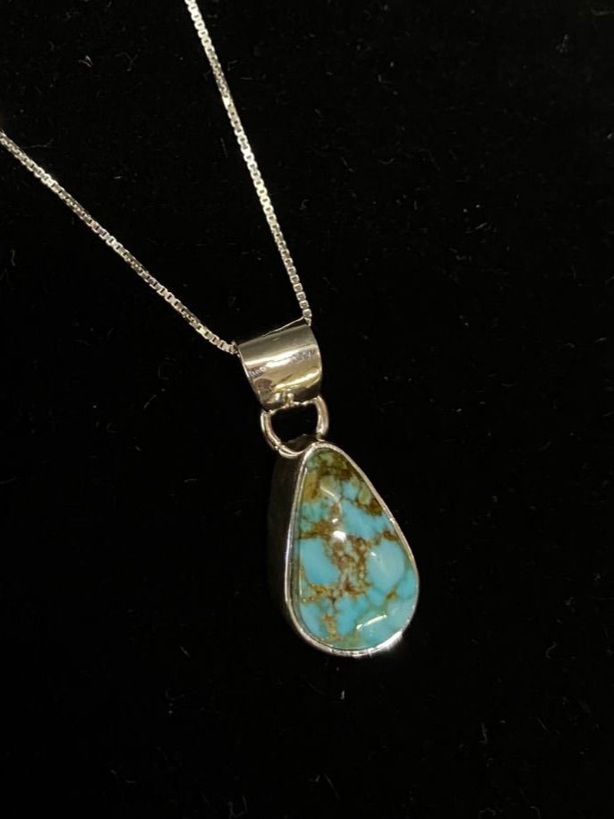 Turquoise Nugget Pendant Necklace – Sterling Silver, 18" Chain Included