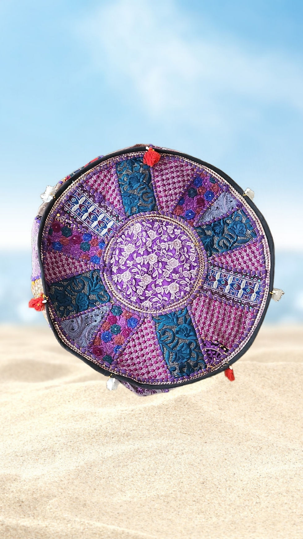 Thumbnail: Handcrafted Round Meditation Cushion – Embroidered with Intention