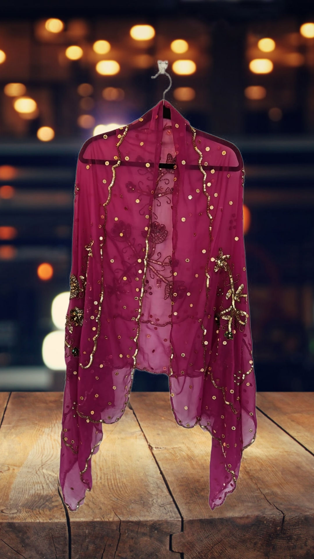 Embroidered Chiffon Shawl, Sari Scarf– Elegant, Ethereal, Handcrafted
