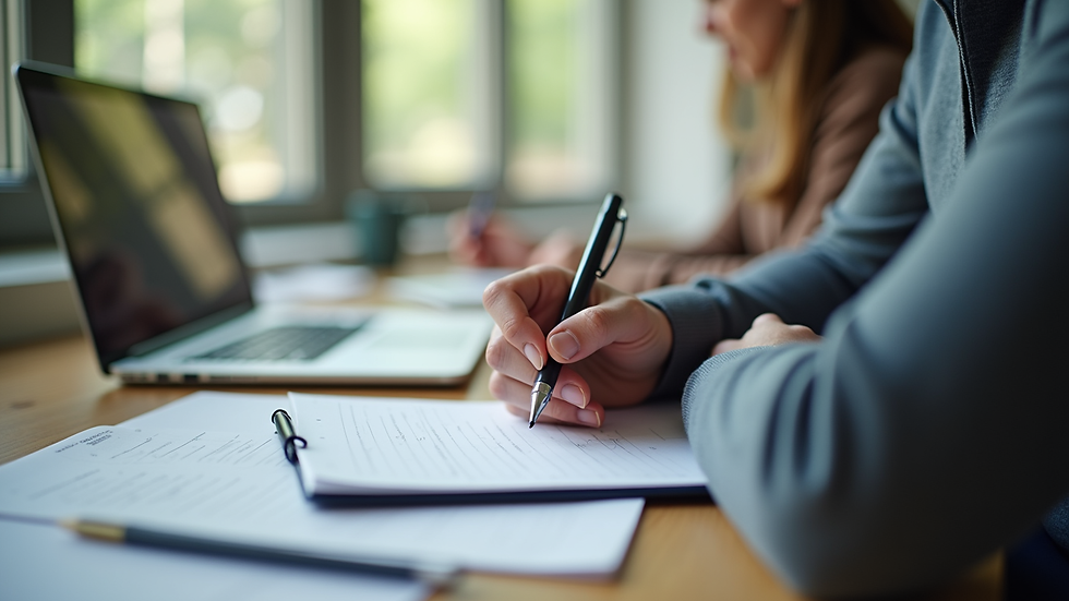 Close-up view of a person taking notes during an online peer support training session