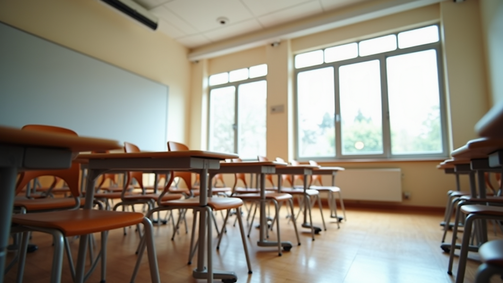 Eye-level view of an educational space with seating arrangement for hybrid learning