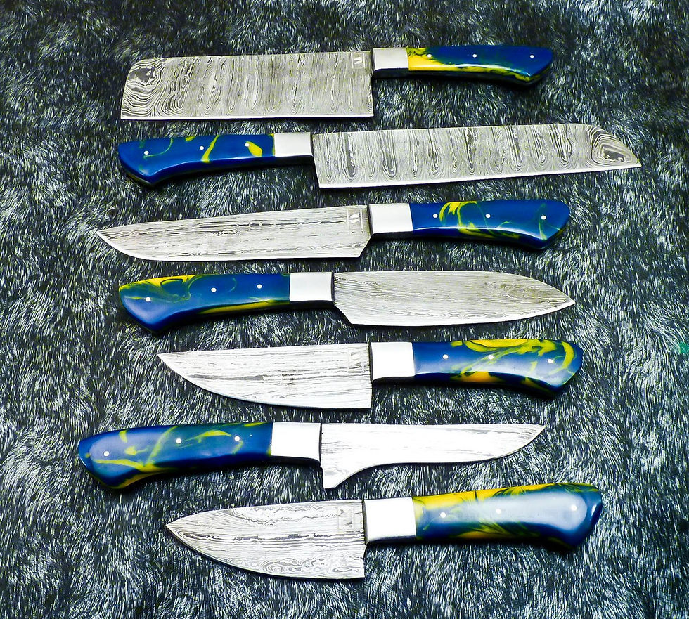 Thumbnail: Handmade Damascus Steel Chef Set with Wood Handle(7pc)