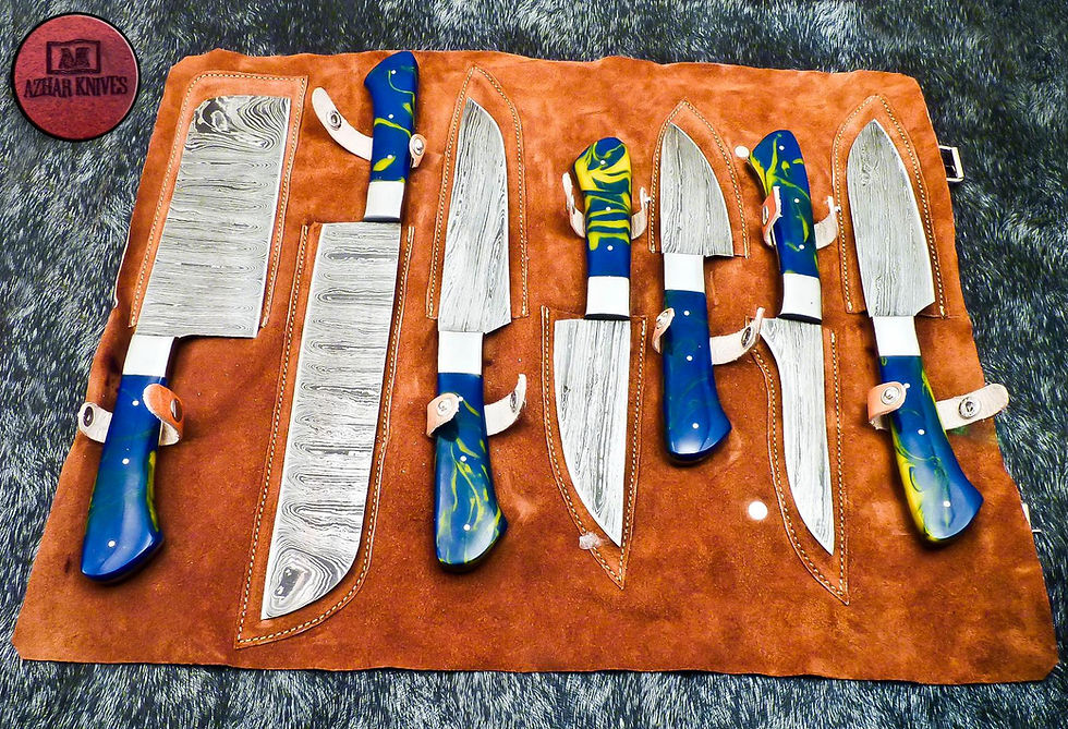 Thumbnail: Handmade Damascus Steel Chef Set with Wood Handle(7pc)