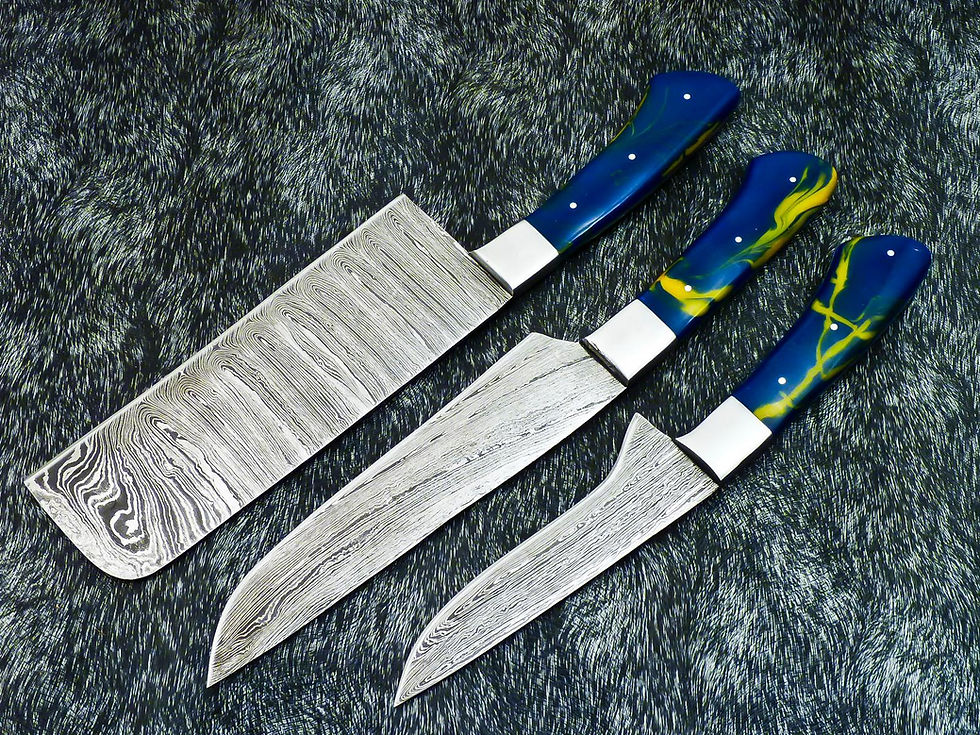 Thumbnail: Handmade Damascus Steel Chef Set with Wood Handle(3pc)