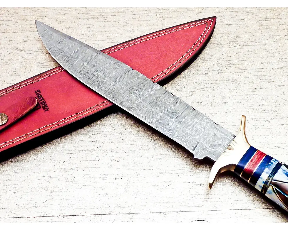 Thumbnail: Damascus Steel Knife| Handmade Hunting knife with Leather Sheath| Chef Knife| Ha