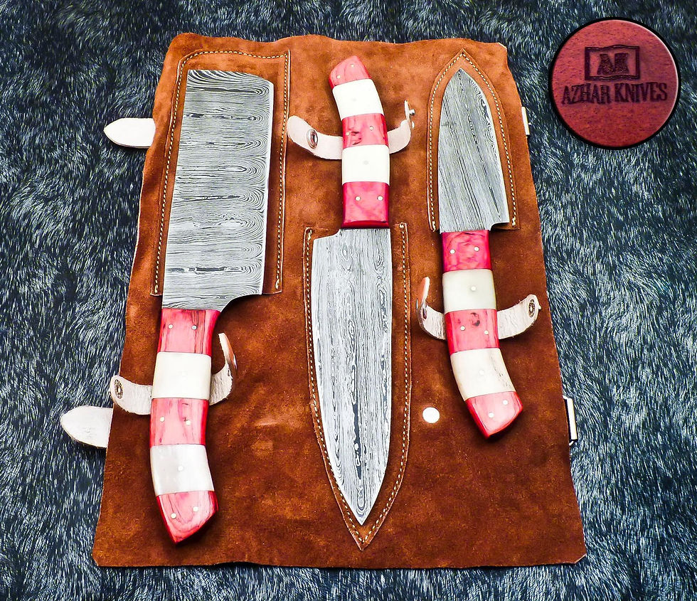 Thumbnail: Handmade Damascus Steel Chef Set with Wood Handle(3pc)
