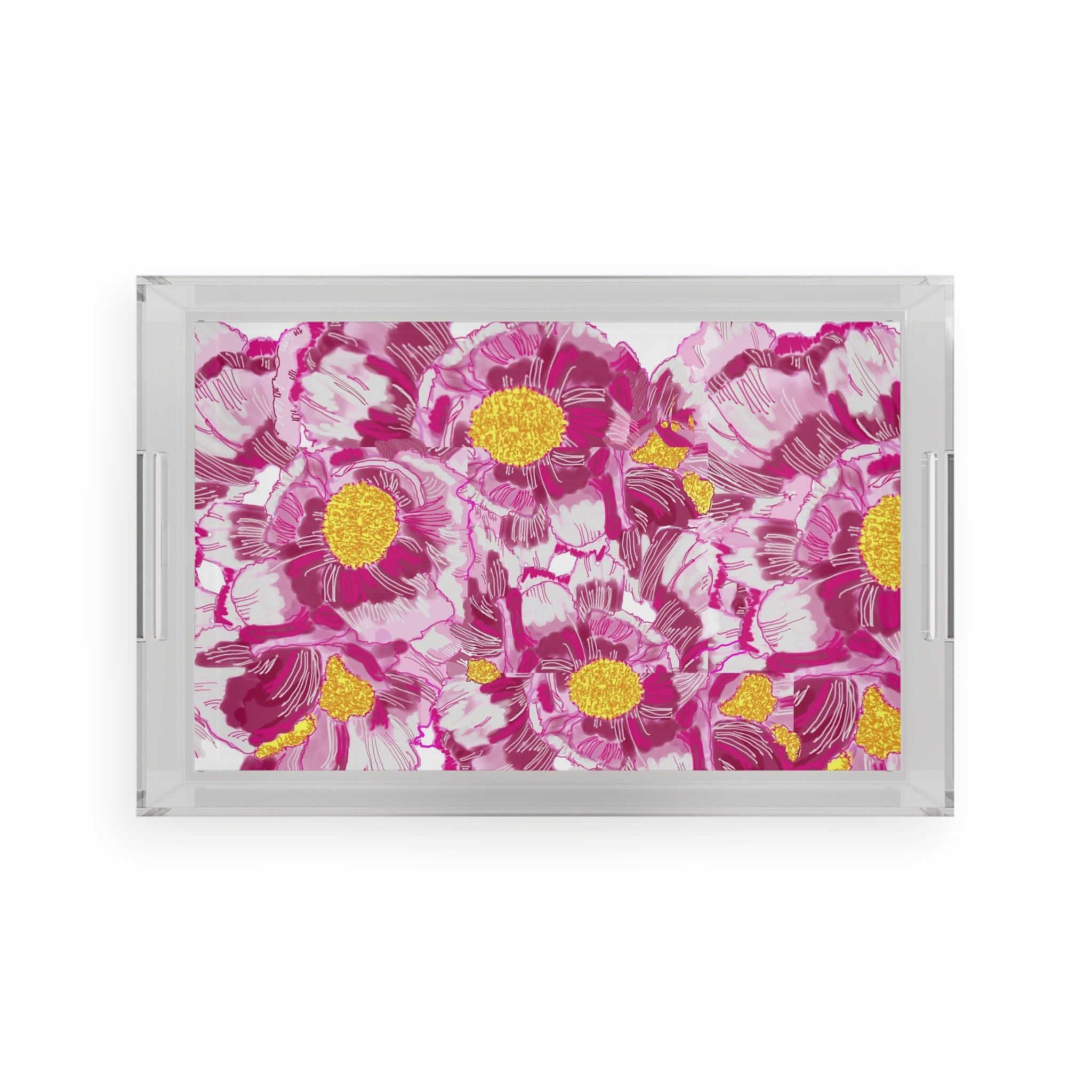 Pink Floral Acrylic Serving Tray — Bright Peony Design