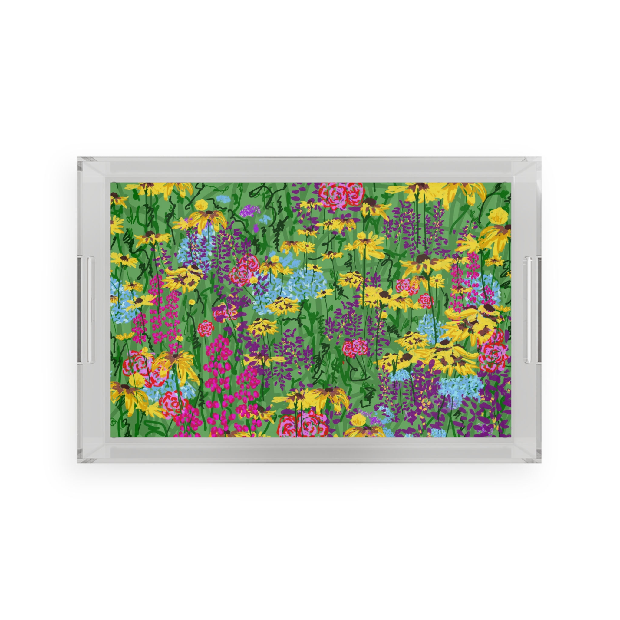 Wildflower Meadow Acrylic Serving Tray — Colorful Floral Entertaining Tray