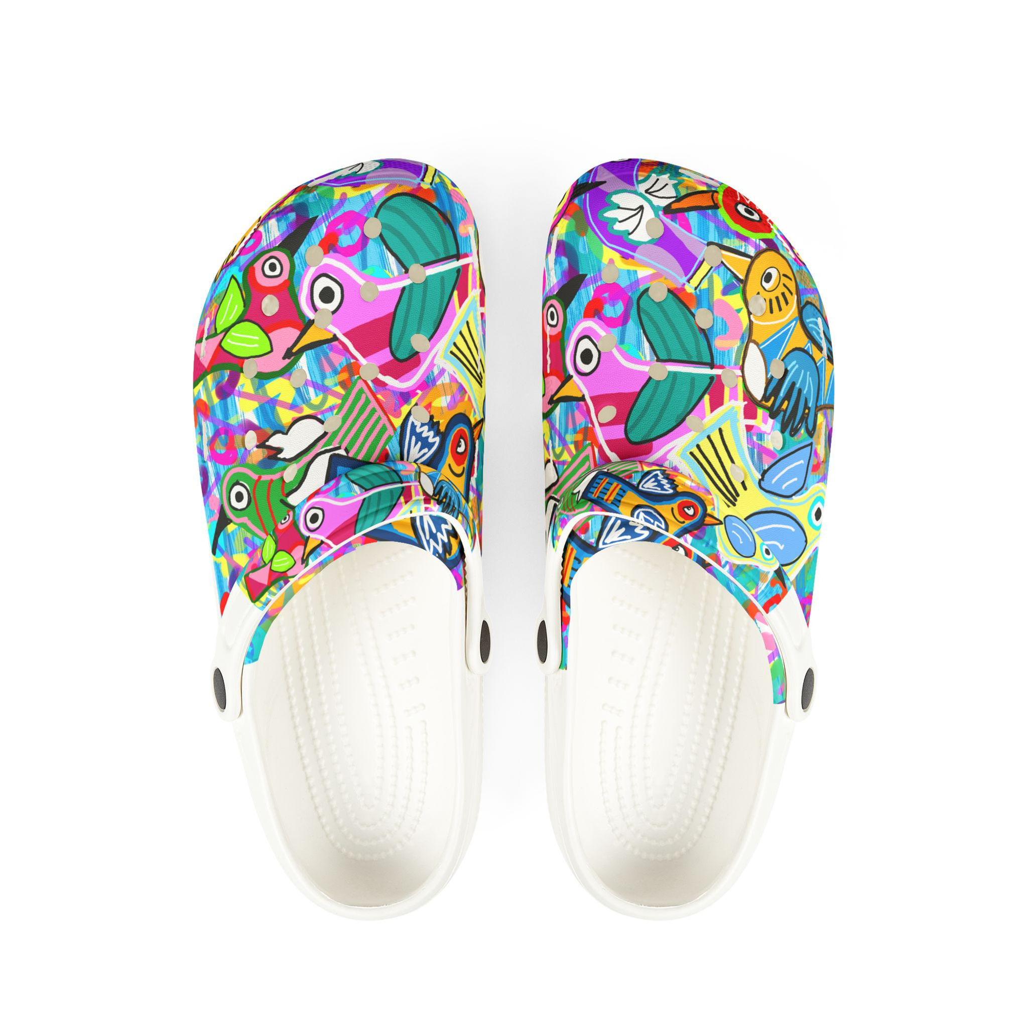 Colorful Pop Art EVA Foam Clogs – Vibrant Bird Pattern Slip-On Shoes