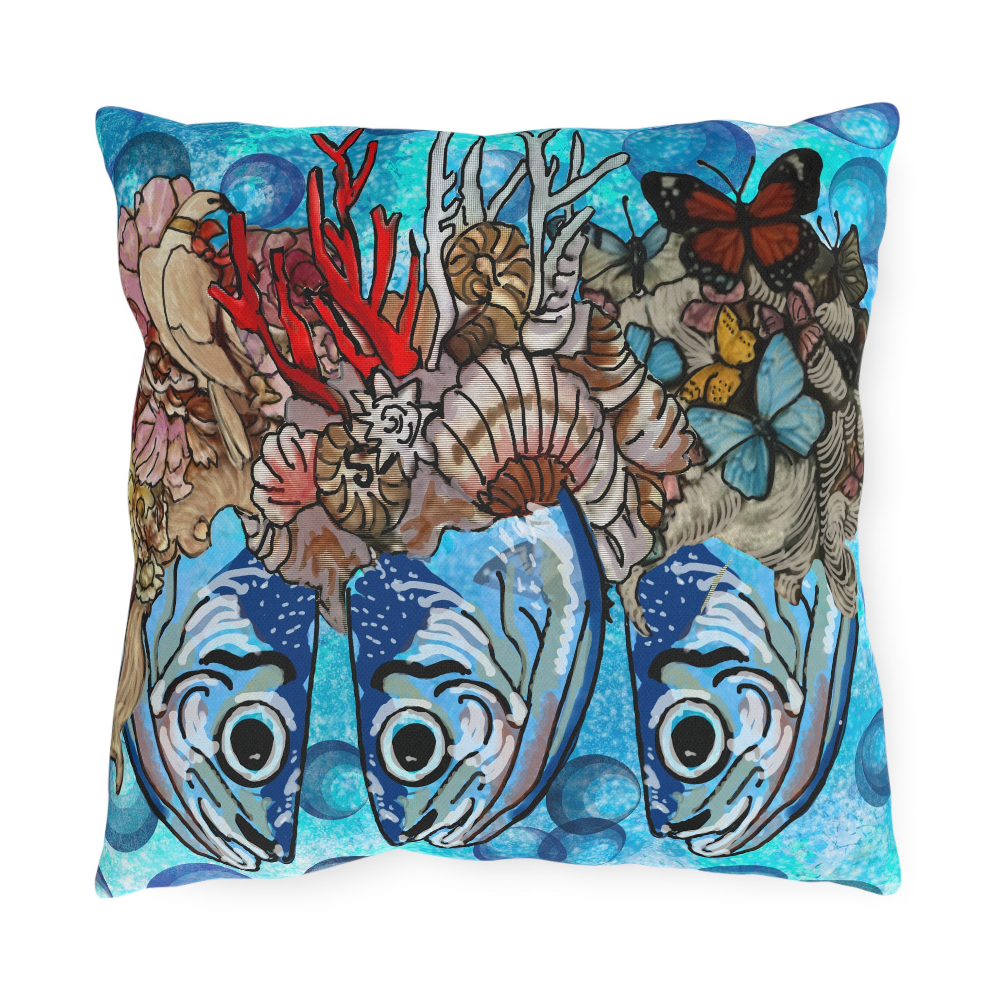 Outdoor Pillow — 'From The World of Sardines' Marie Antoinette Sardine Heads